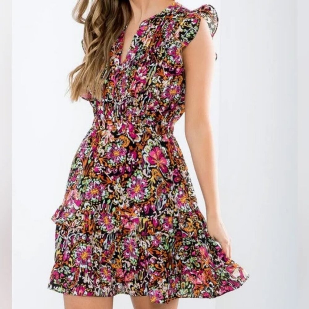 THML Pink and Red Ruffled Tiered Sundress, New with Tag